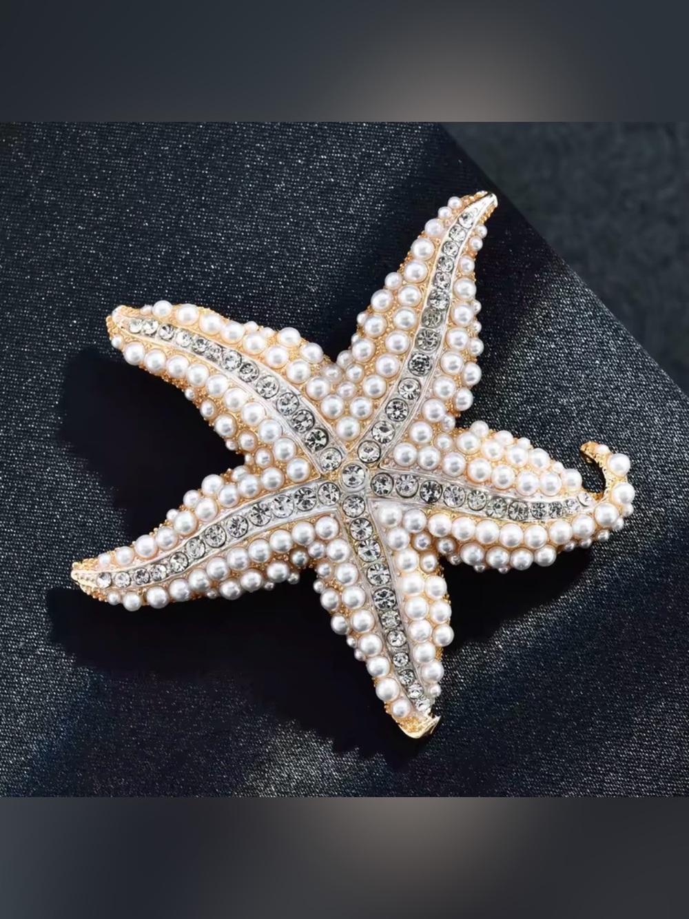 Gold-Tone Pearl & Crystal Starfish Brooch